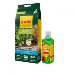 Seramis Pflanzgranulat für Hochbeete, Beet & Balkonpflanzen 12,5 l + Vitalnahrung für Blühpflanzen 500 ml